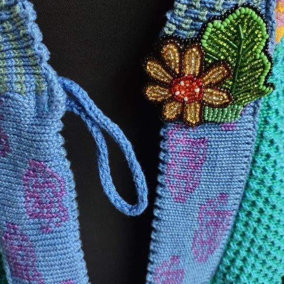 Vintage Veranda Wear Guatemalan Knit Cardigan with Needlework Embroidery‎ Sz M - Picture 4 of 12